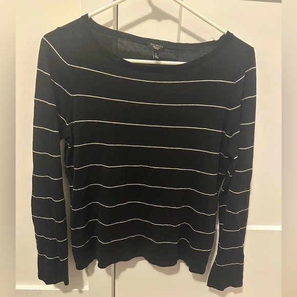 Talbots Petites Silk Blend Black White Stripe Crewneck Sweater Size MP Medium - Picture 1 of 7